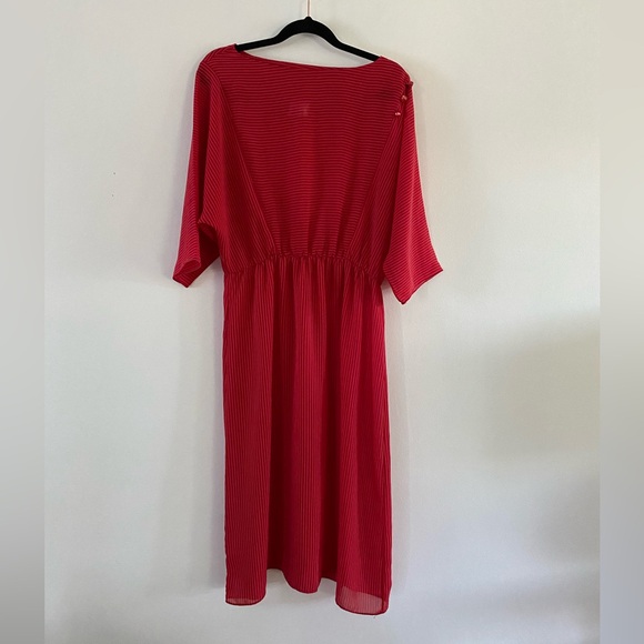 70s/80s red white striped slightly sheer midi dress - S-M - Picture 7 of 7